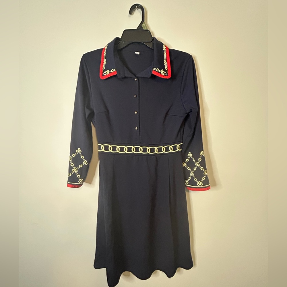 Elegant Navy Dress with Chain Detail